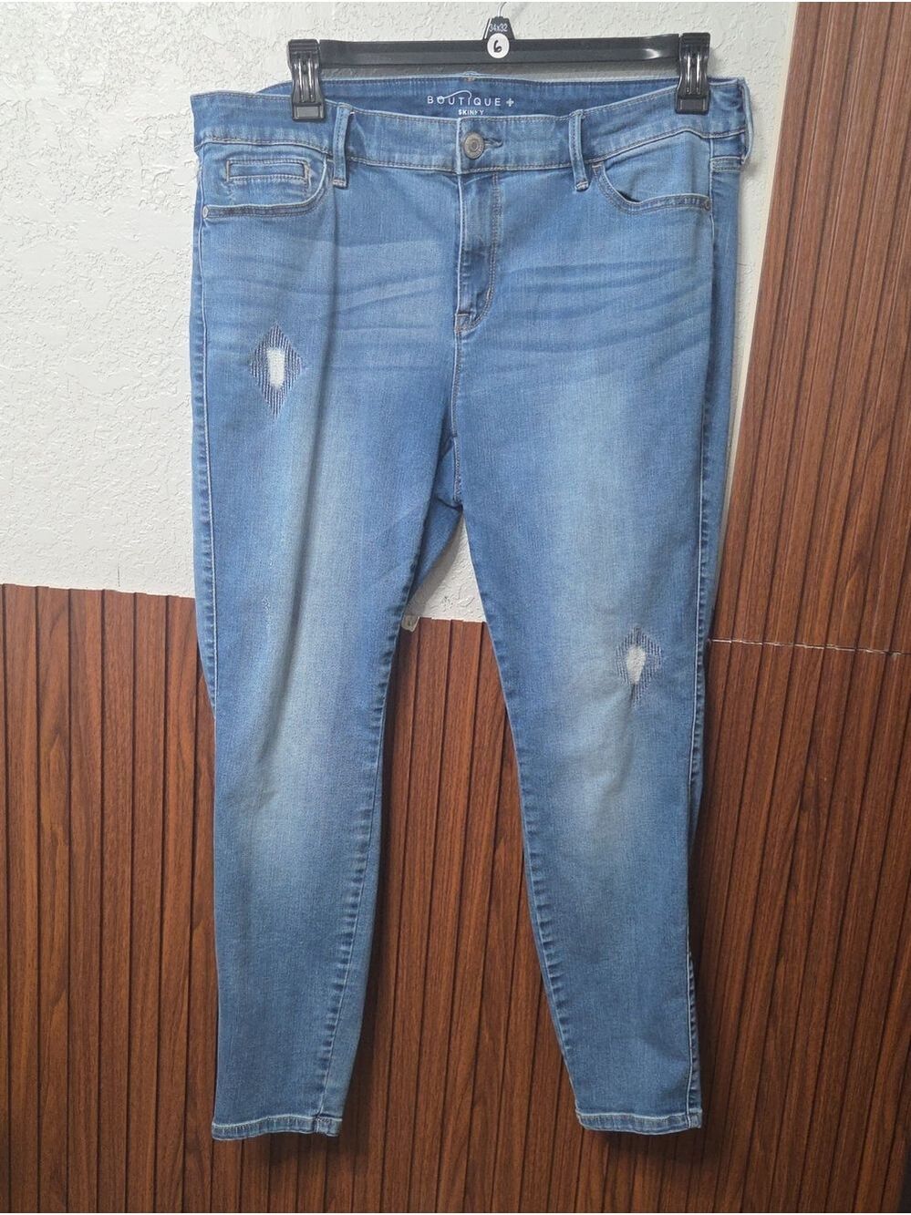 Boutique Plus Women's Light Blue Skinny Jeans with Subtle Distress [1865]